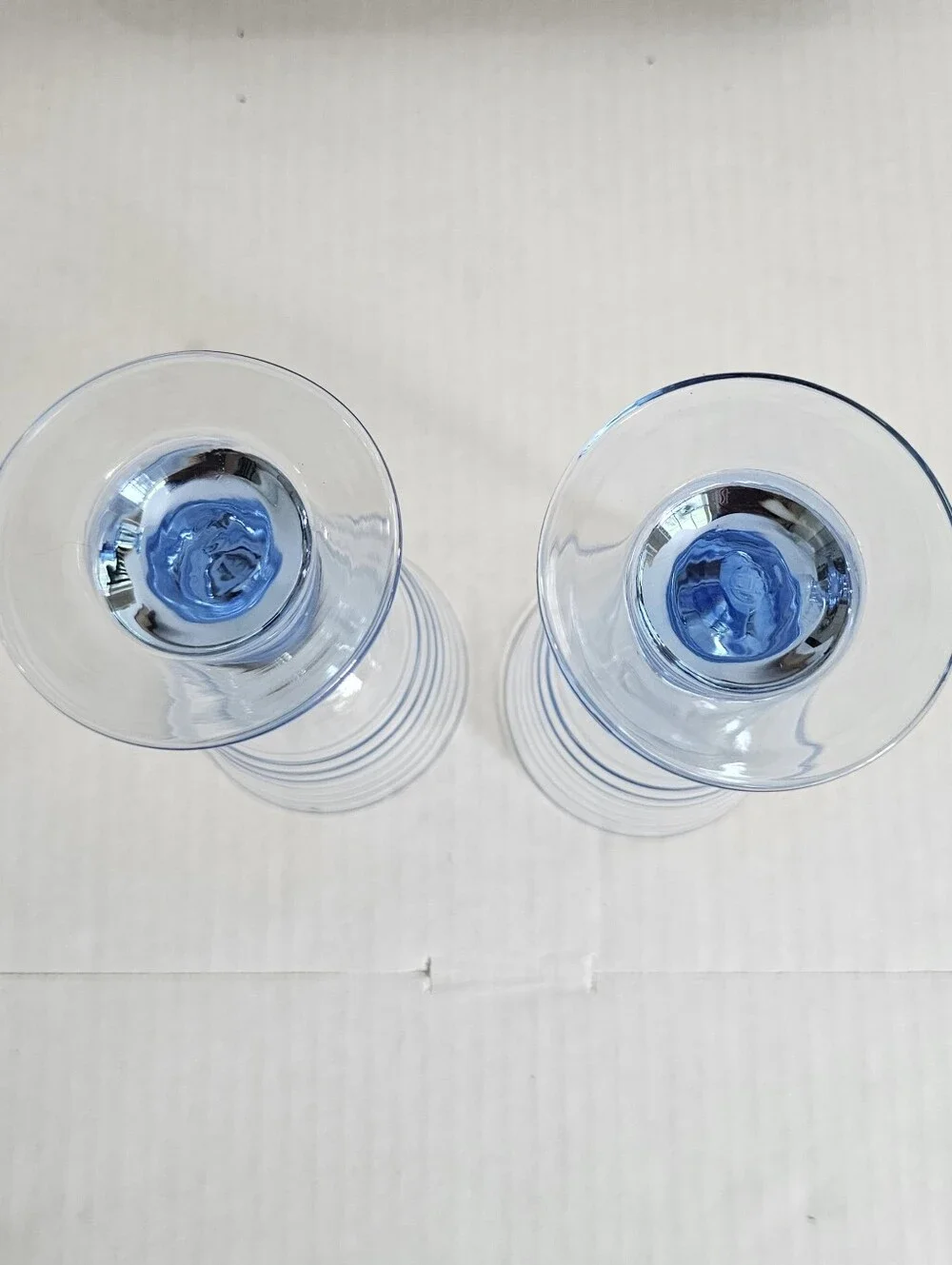 Vintage 90s Libbey Sirrus Ribbed Water Goblets Set 2 Icy Blue Stemware 7 Inches